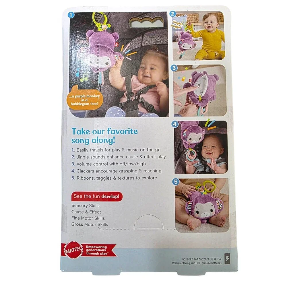 Fisher-Price Baby Stroller Toy Sing & Go Purple Monkey Musical Sensory Plush New